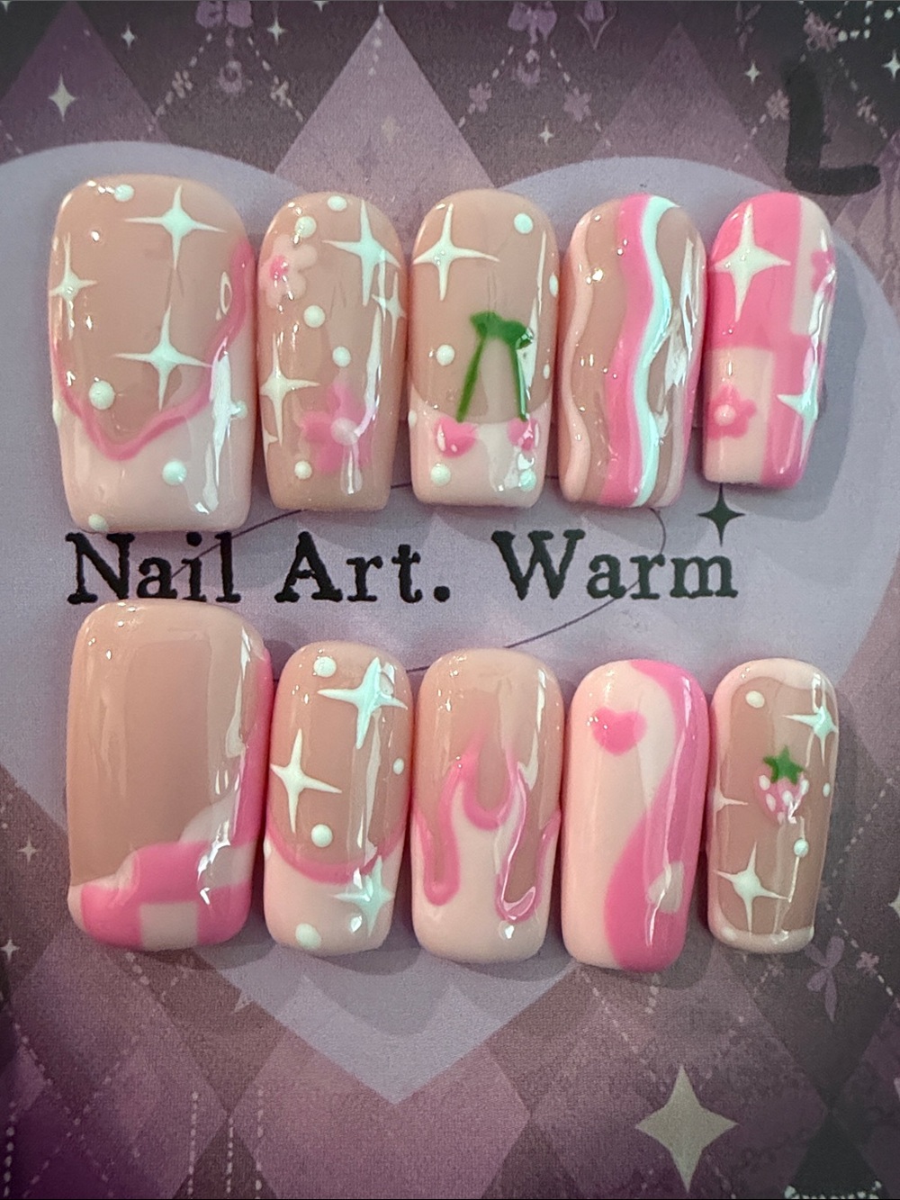 Pink & Nude handmade acrylic Press-On Nails
